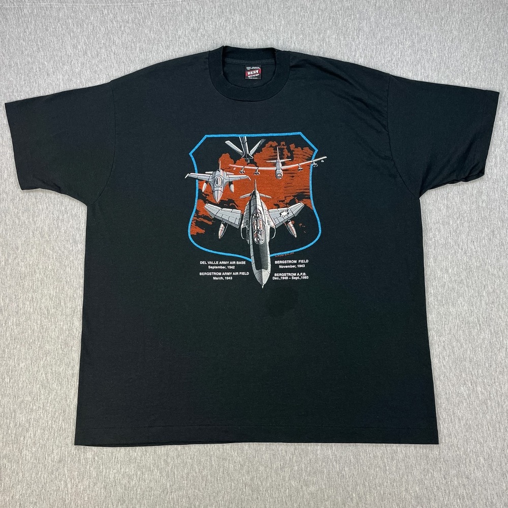 Vintage Army/USAF Base T Shirt Mens XXXL Black Del Valle Bergstrom Texas 90s USA
